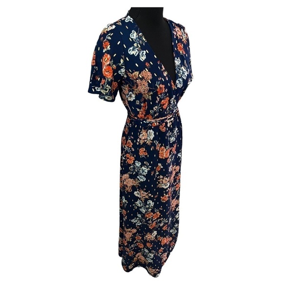 Lulus Divine Days Navy Blue Floral Wrap Maxi Dress XS - Picture 6 of 14